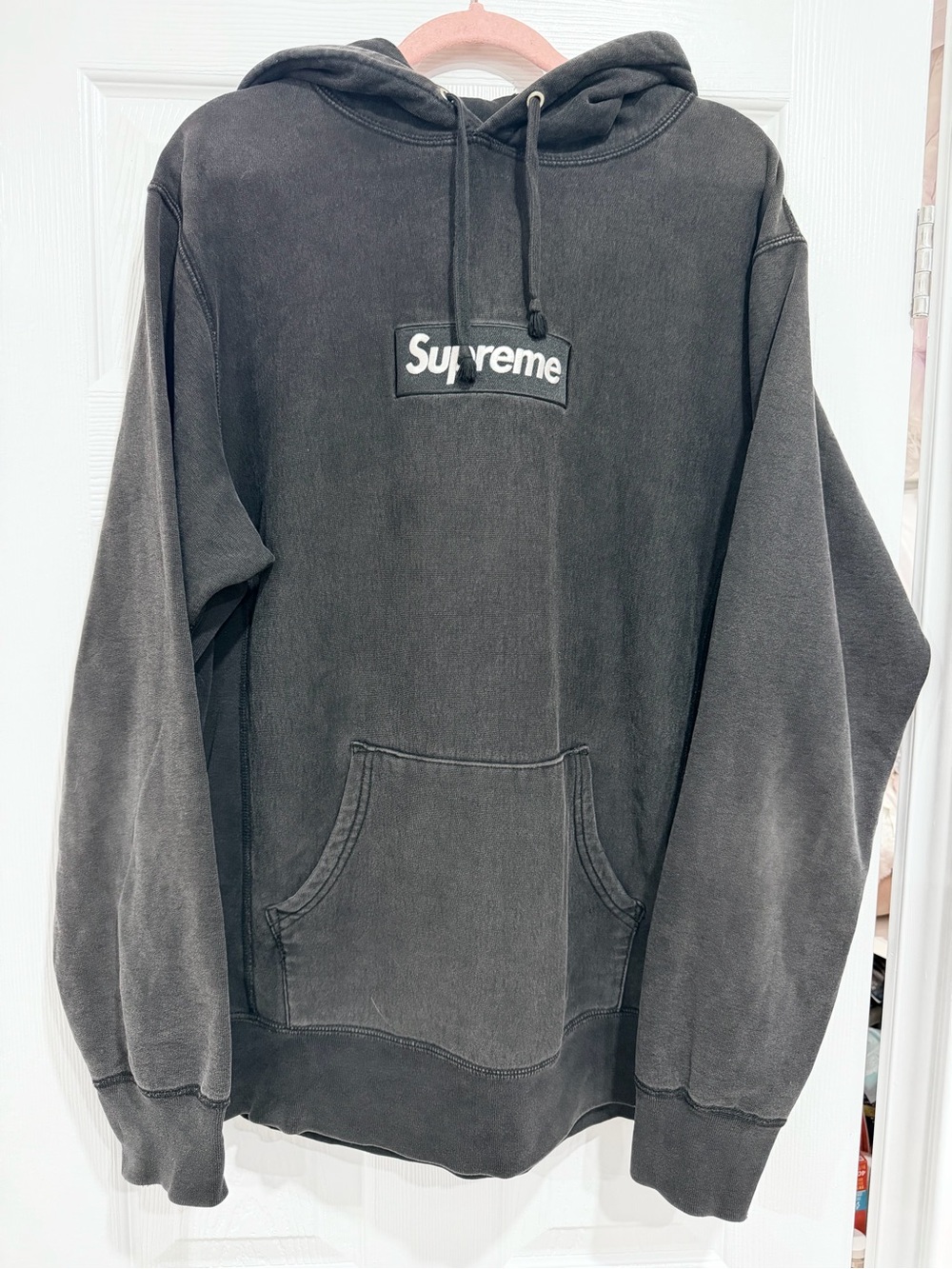 Supreme Black Washed Box Logo Crewneck Hoodie